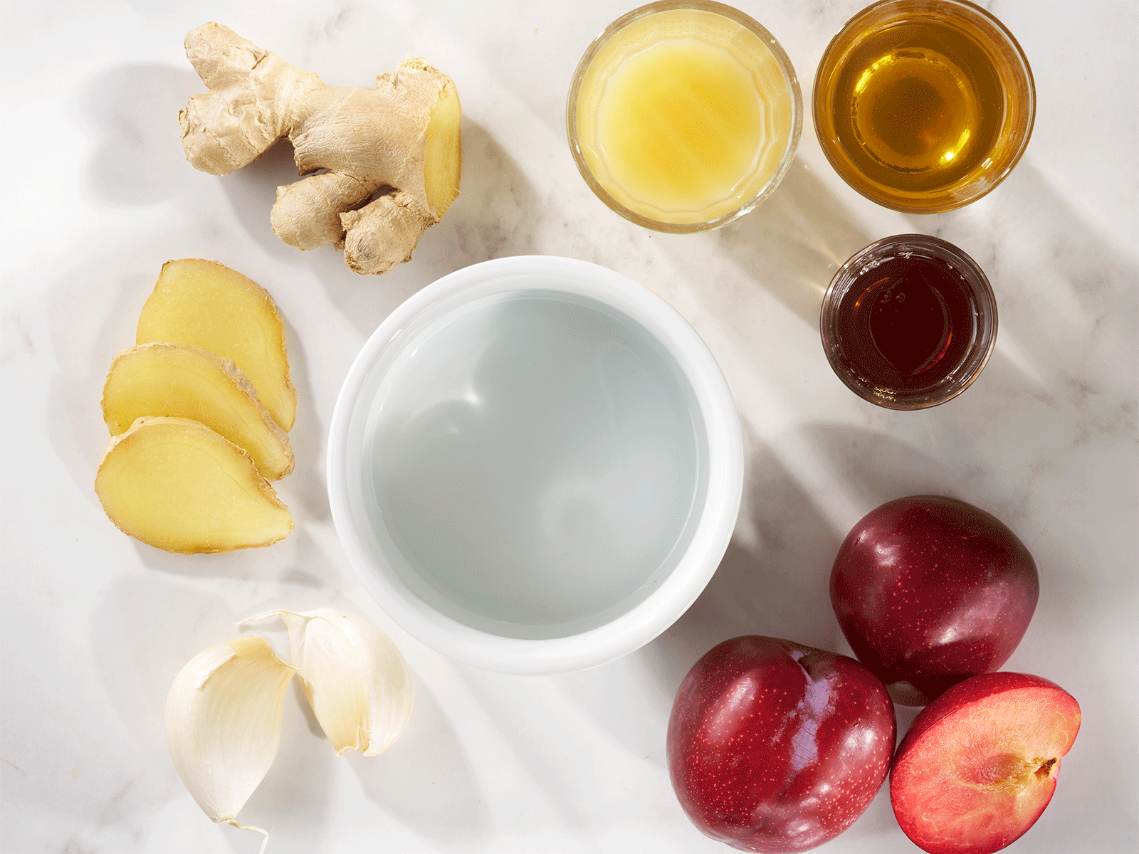 Yuzu and plum sweet and sour stir fry sauce being made step by step.