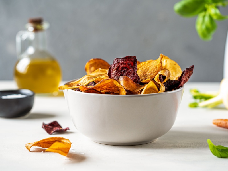 A bowl of vegetable crisps.