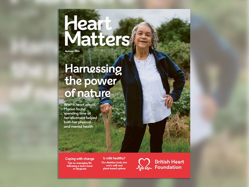 Cover of Heart Matters Summer 2026. Image of a woman in an allotment with text reading "Harnessing the power of nature".