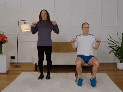 Hara and Stefano performing knee raises with double punches.