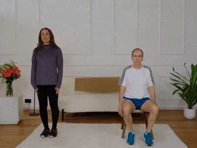 Hara and Stefano performing side taps with double side raises.