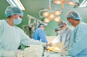 A team of surgeons performing a heart transplant