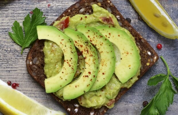 Sliced avocado on toast