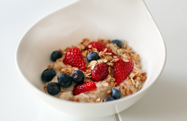 Bircher muesli in a white bowl