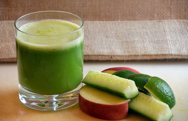 A glass of cucumber and apple juice