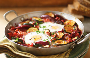 Oven-baked ratatouille with eggs