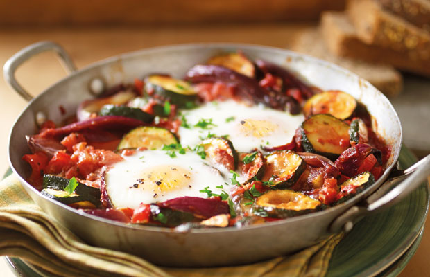 Oven-baked ratatouille with eggs