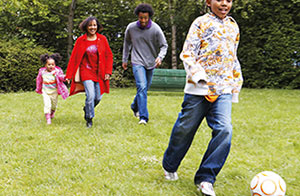 Playing football in the park