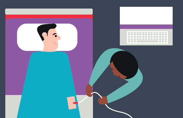 Illustration of a person having an angiogram