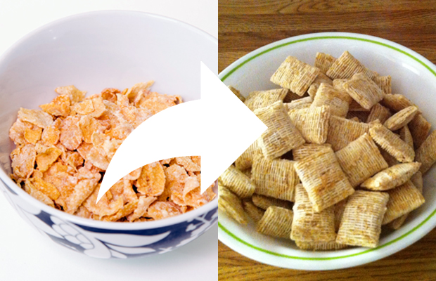 Exchanging your daily bowl of sugary cereal for wholegrain cereal with no added sugar 