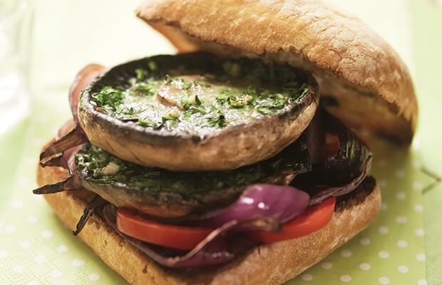 Giant garlic mushroom burgers