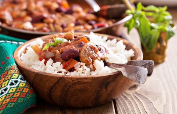 Vegetarian chilli with rice