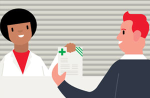 A doctor prescribing painkillers to a patient