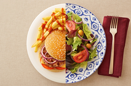 Healthy and unhealthy meal options on a plate