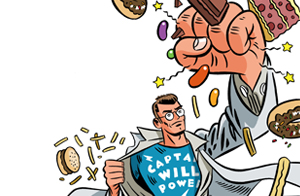 Illustration of willpower against unhealthy foods