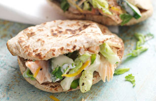 Lemony salmon pitta pockets