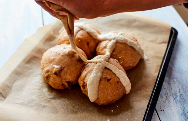 Piping onto hot cross buns