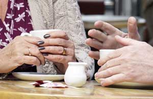 Chatting while having a cup of tea