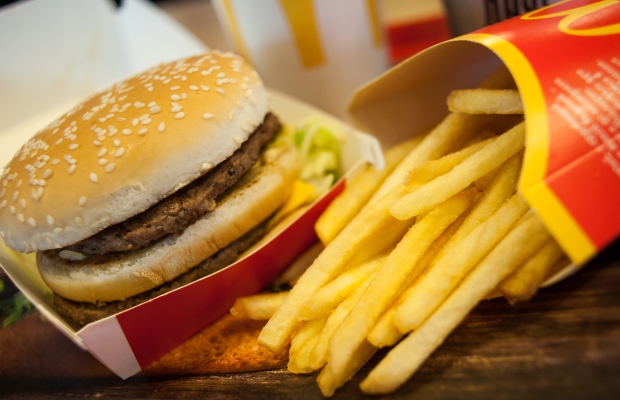 A McDonalds meal of a burger and french fries