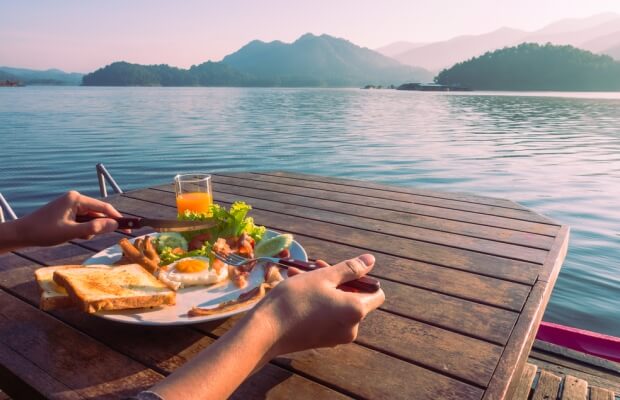 Enjoying a relaxed meal in a peaceful location