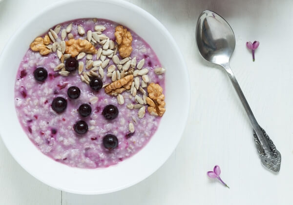 Blueberry, walnut and sunflower seed porridge