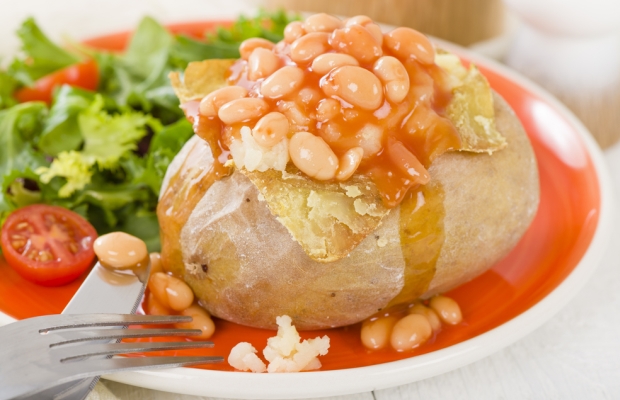 Jacket potato with beans and salad