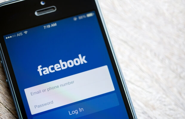 Phone showing Facebook log-in page