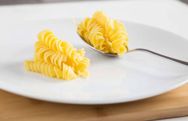 One portion of cooked pasta