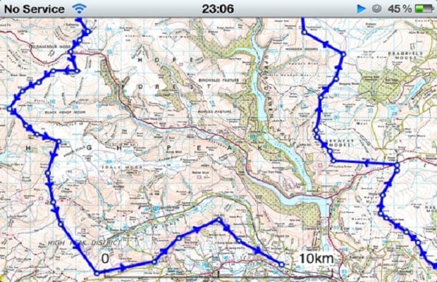 Walking app A route on a walking app