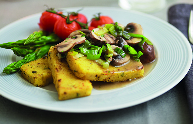 Grilled polenta with herby mushroom medley
