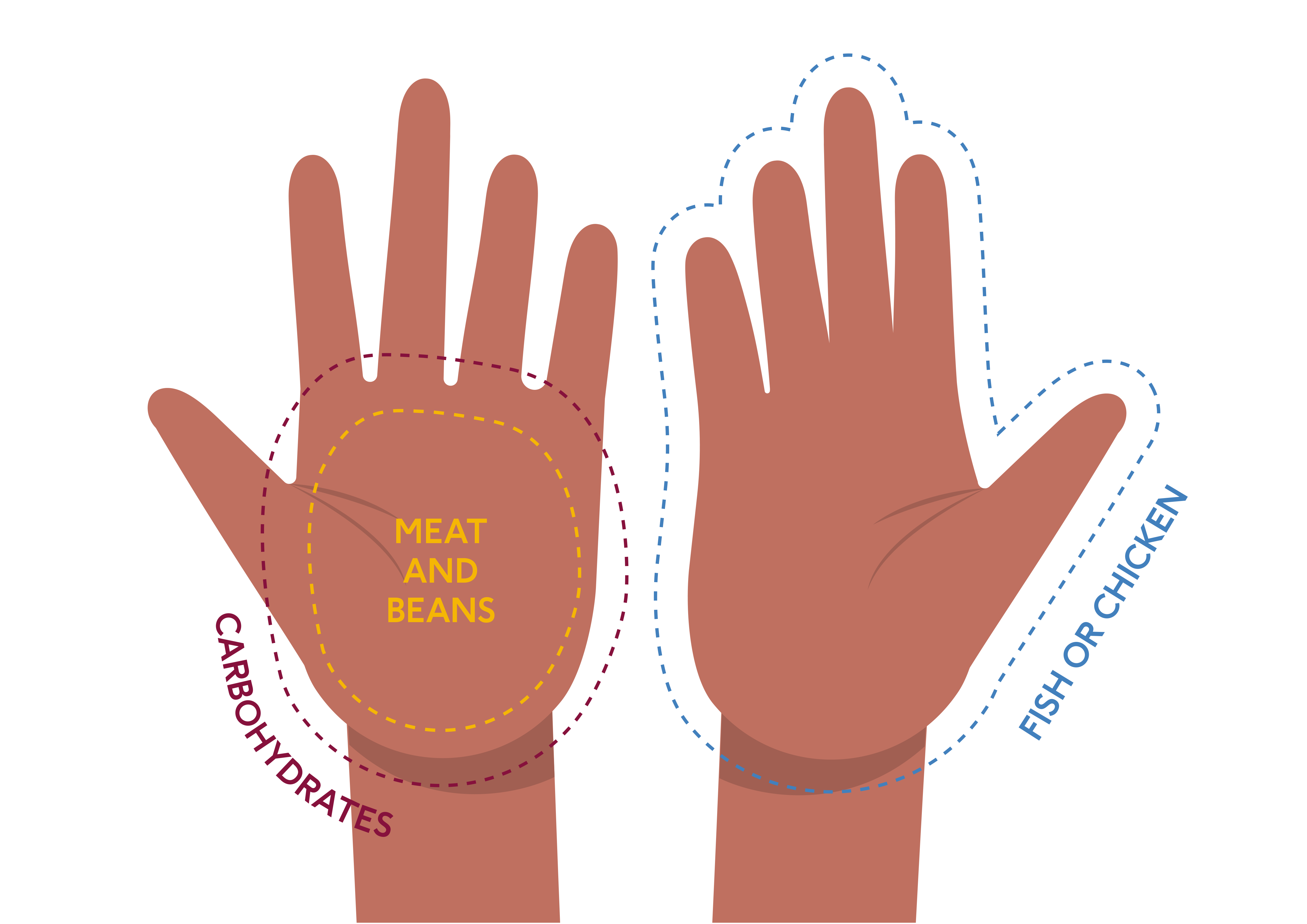 Portion sizes of protein foods and carbohydrates in relation to a palm