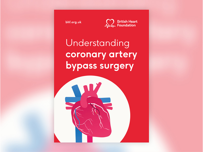 The front cover of BHF booklet, 'Understanding Coronary Artery Bypass Surgery'. And features an illustration of a heart.