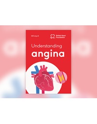 The front cover of BHF booklet, 'Understanding Angina'. And features an illustration of a heart.