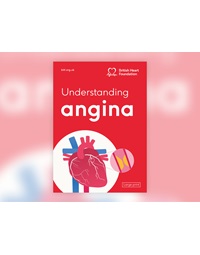 The front cover of BHF booklet, 'Understanding Angina'. And features an illustration of a heart.