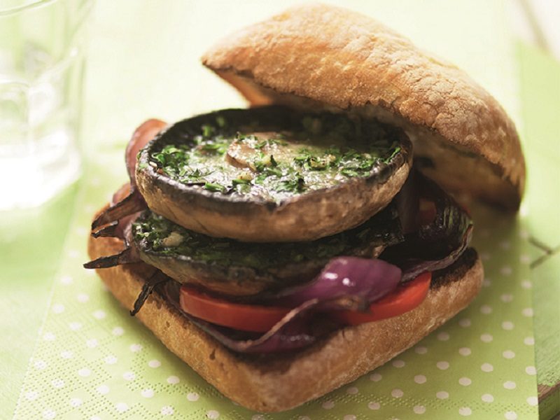 Giant garlic mushroom burgers