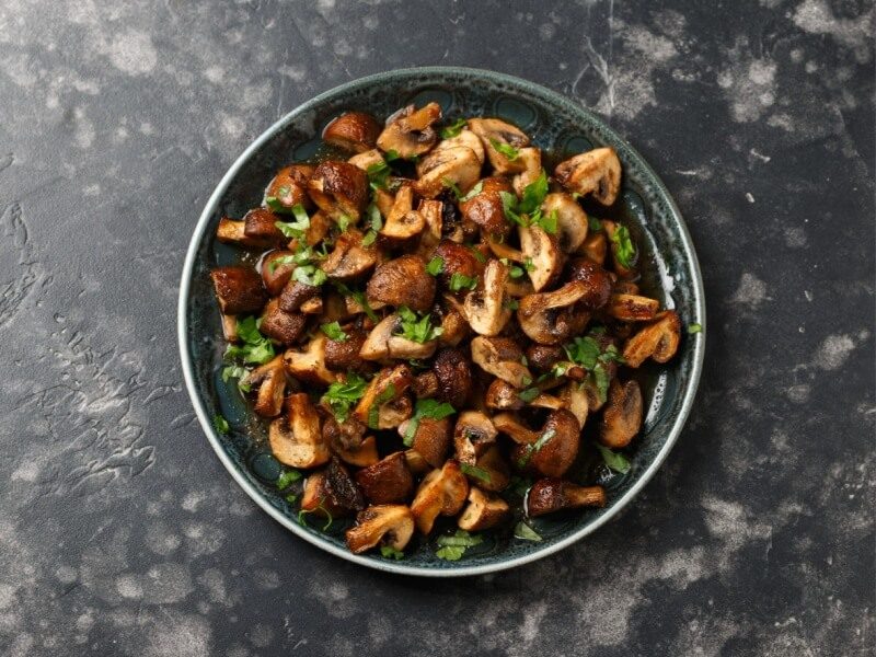 Grilled polenta with herby mushroom medley
