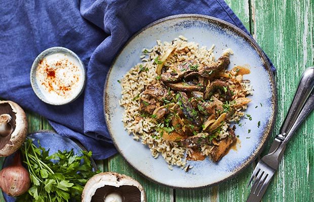 Mushroom and steak stroganoff