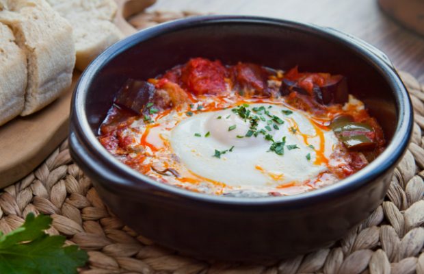 Oven-baked ratatouille with eggs