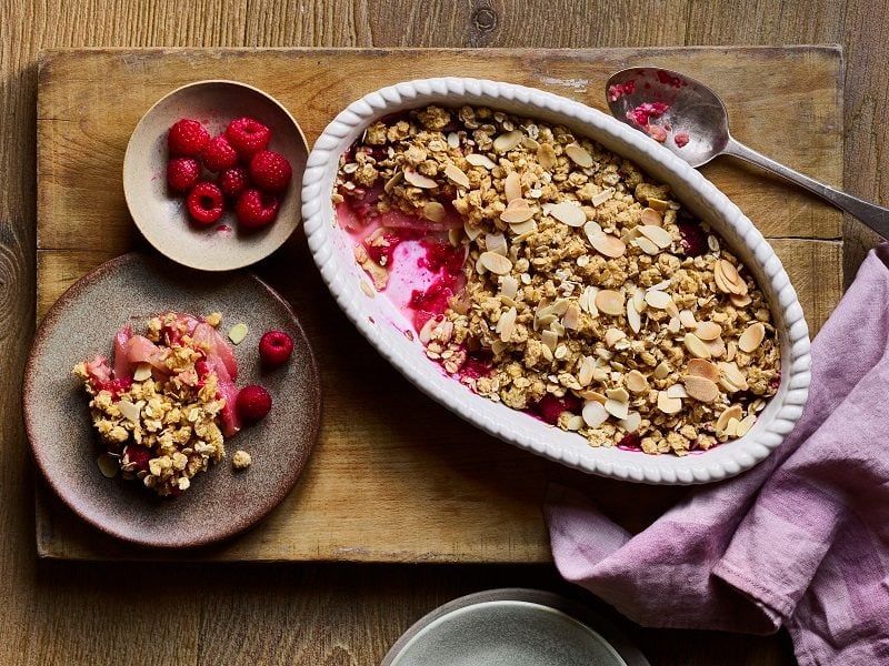 Pear and raspberry crumble