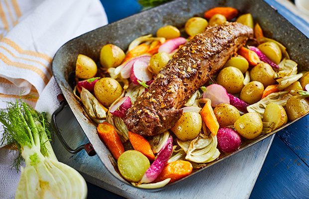 Pork and fennel traybake