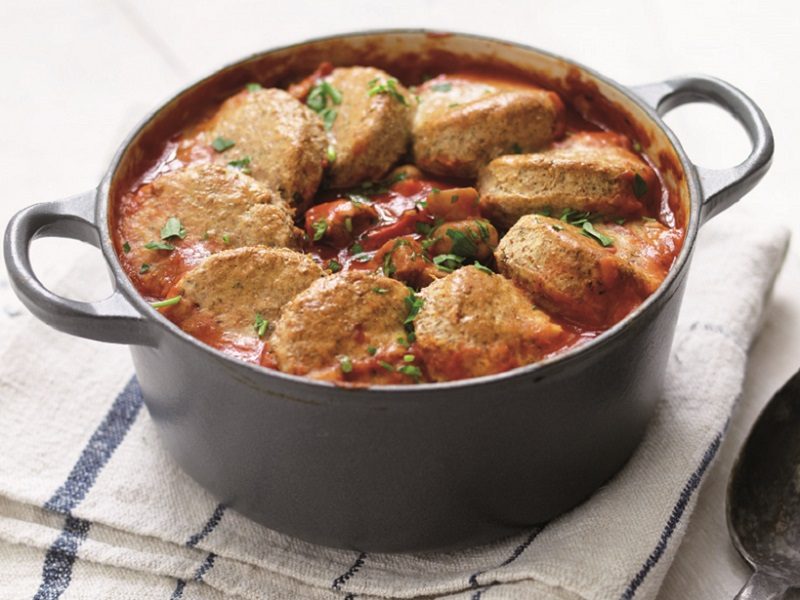 Pork bean and red pepper cobbler