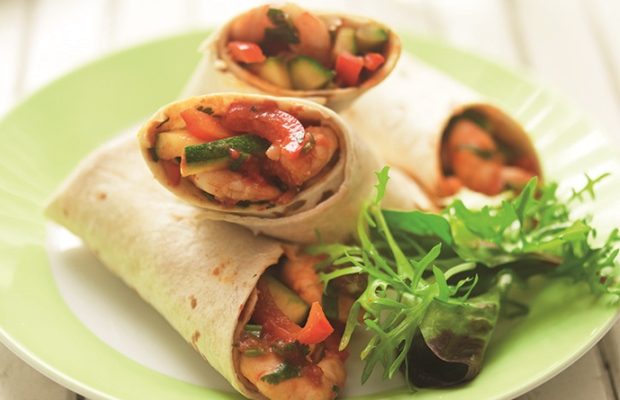 Sizzling prawn fajitas