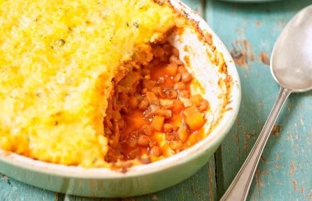 Vegetarian shepherds pie with polenta topping