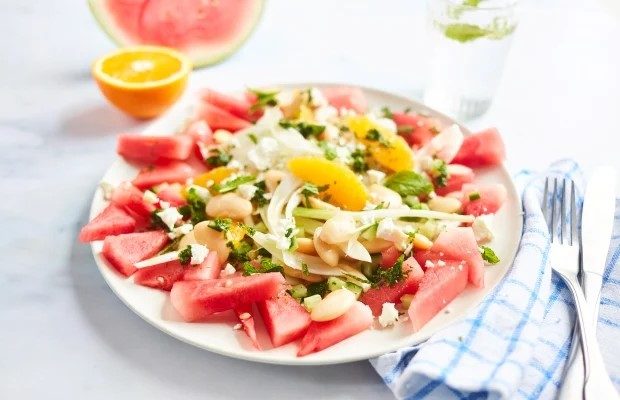 Watermelon butter bean and orange salad