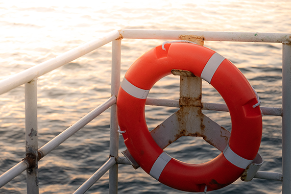 Life buoy on a ship