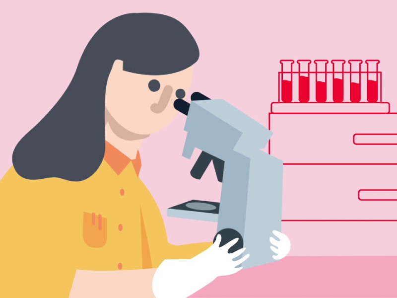 An illustration of a researcher looking into a microscope