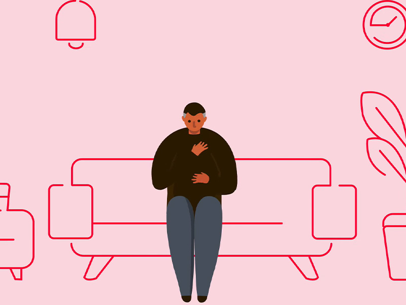 Illustration of character holding their chest.