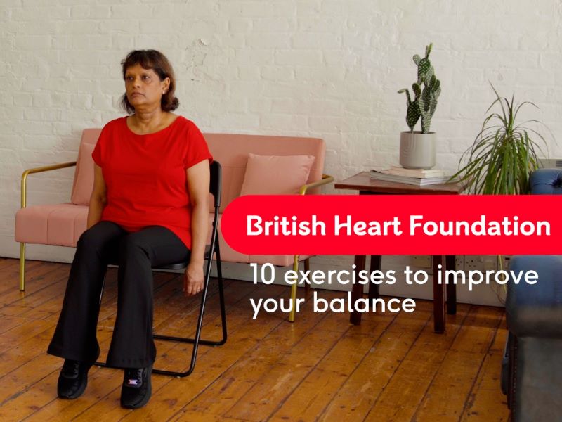 Corinne performing a calf raise with the text '10 exercises to improve your balance'