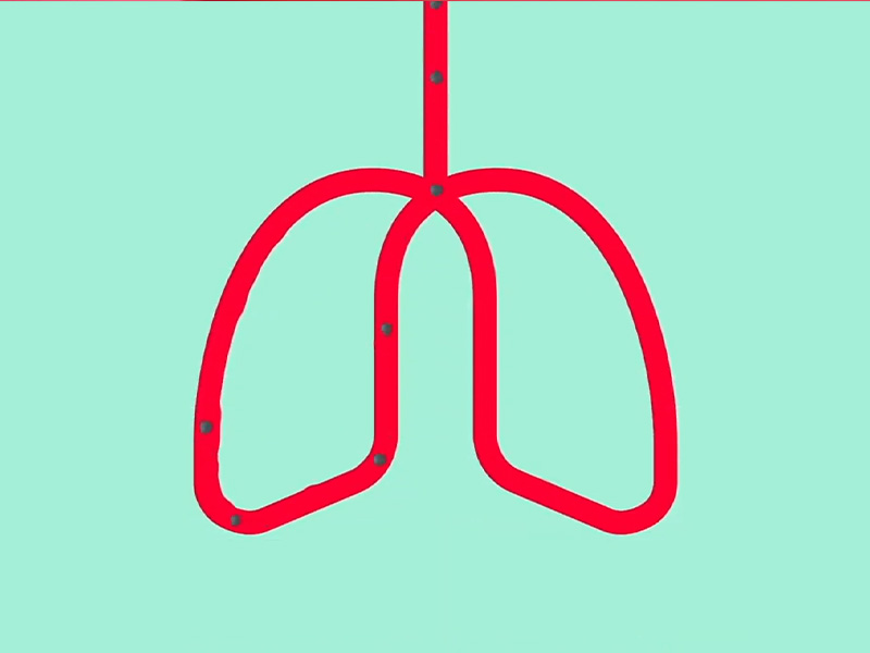 Still of animation showing how tar travels through lungs.