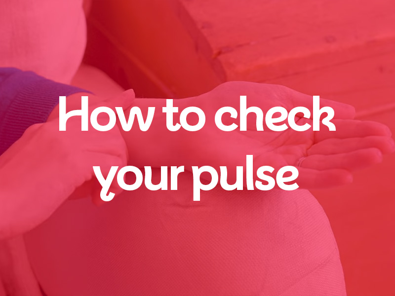 Image of hands checking pulse, with a red background, and white text that reads 'How to check your pulse'.